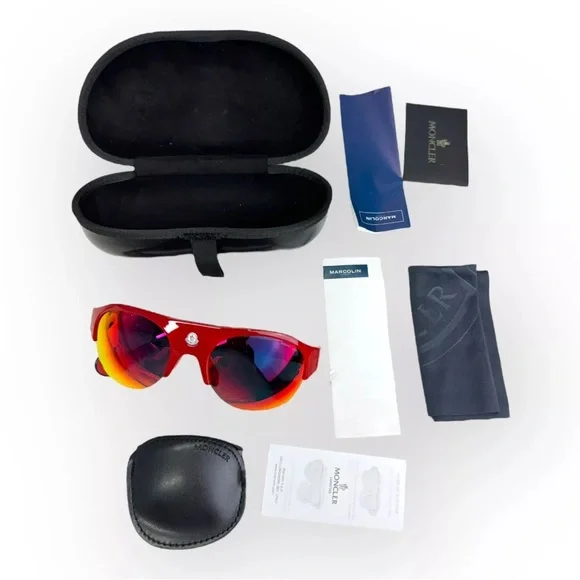 NEW MONCLER Sunglasses Red Shield Mirrored Grey (2 Lens) ML0050/S 68C 60 20 135